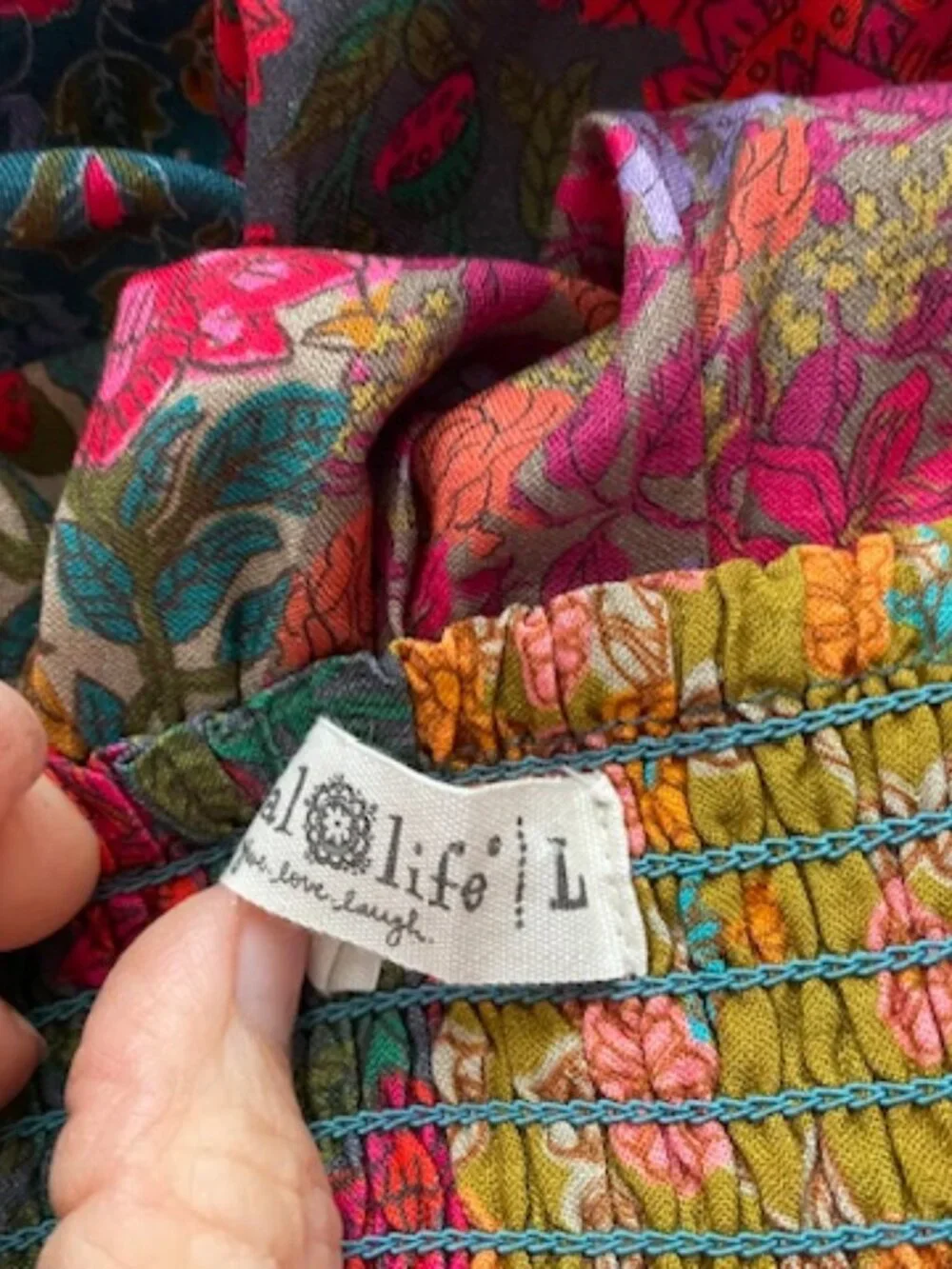 Natural Life Opal Patchwork Midi Skirt - Bright Patchwork Zinnias NEW Large - Picture 5 of 5